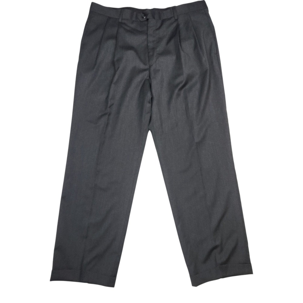 Jos A Bank Wool Dress Suit Pants 36x28 Gray Signature Collection Pleated Trouser